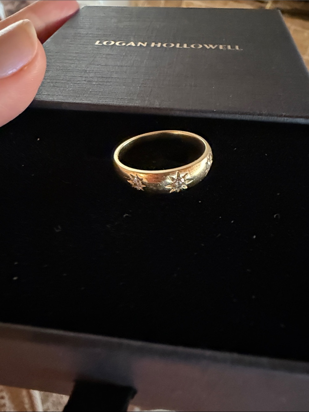 Logan Hollowell 14k yellow Gold white diamonds star set rounded Band ring 8 - Picture 6 of 10